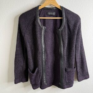 Rag & Bone Jackie Wool Purple Knit Zip Jacket Sweater lamb Leather Trim Sz Small